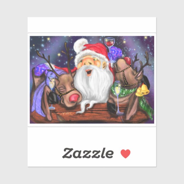 Santa and Reindeers Funny Christmas Sticker (Sheet)