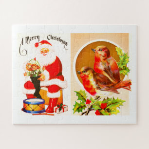 Santa and robins Merry Christmas Jigsaw Puzzle