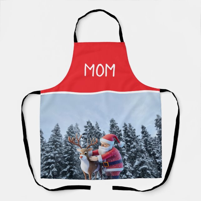 Santa and Rudolf Mum Chef All-Over Print Apron (Front)