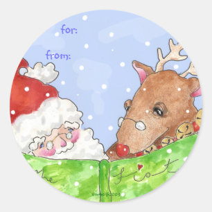 Santa and Rudolf with the list Classic Round Sticker