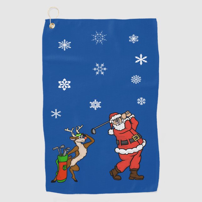 Santa and Rudolph Christmas Golf Towel (Front)
