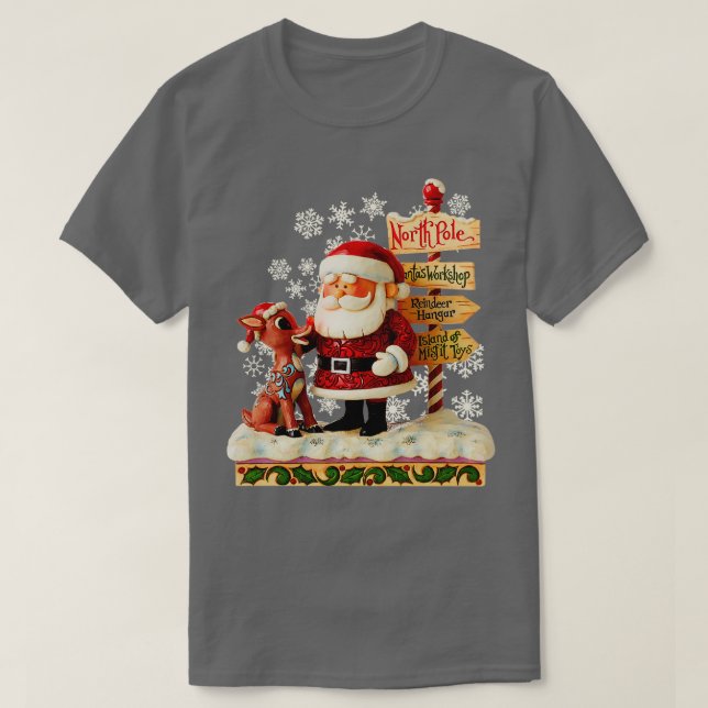 Santa and Rudolph Folk Art Style T-Shirt (Design Front)