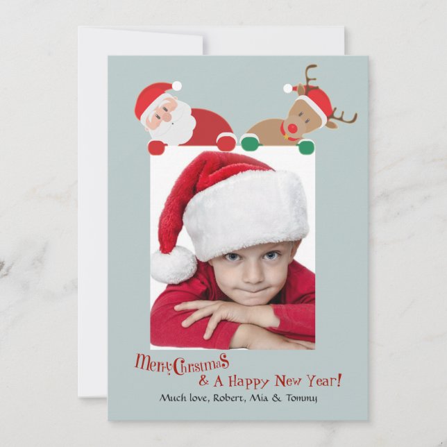 Santa and Rudolph Holiday Photo Card (Front)
