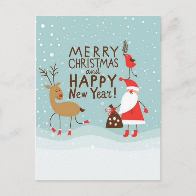 Santa and Rudolph Holiday Postcard (Front)