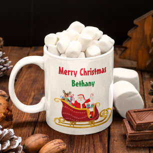 Santa and Rudolph In Christmas Sleigh Personalise  Coffee Mug