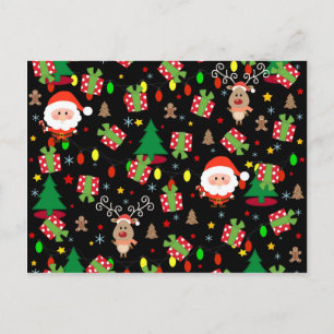 Santa and Rudolph pattern Holiday Postcard