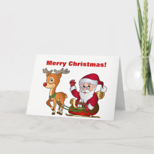 Santa and Rudolph Saying Merry Christmas Holiday Card