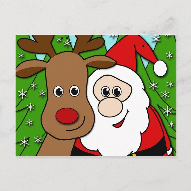 Santa and Rudolph selfie Holiday Postcard (Front)