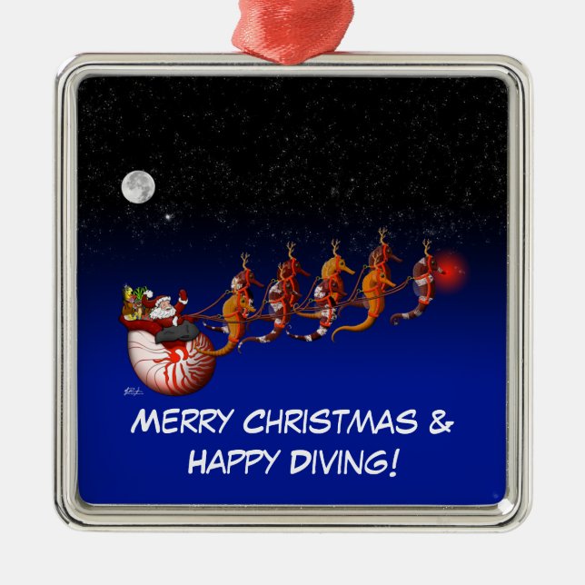 Santa and Seahorse Sleigh Ornament (Front)
