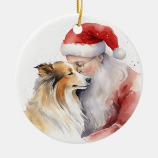 Santa and Sheltie Ceramic Tree Decoration