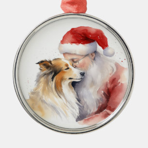 Santa and Sheltie Metal Tree Decoration