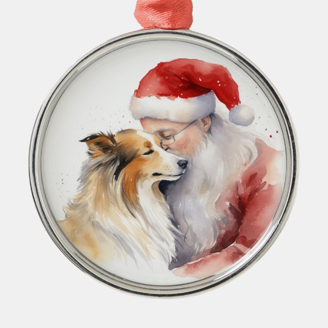 Santa and Sheltie Metal Tree Decoration (Front)