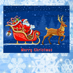 Santa and Sleigh Add Signature Cute Christmas Card