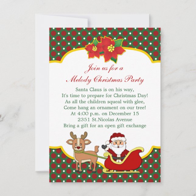 Santa and sleigh kids Christmas Party Invitation (Front)
