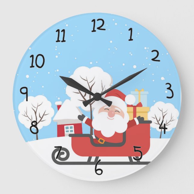 Santa and Sleigh Large Clock (Front)