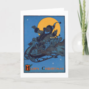 Santa and Sleigh Retro Vintage Holiday Christmas Card
