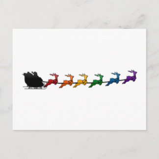 Santa and Sleigh with LGBTQ Pride Rainbow Reindeer Holiday Postcard