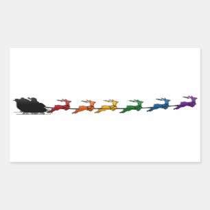 Santa and Sleigh with LGBTQ Pride Rainbow Reindeer Rectangular Sticker