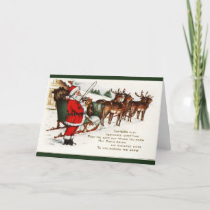 Santa and Sleigh with Reindeer Greeting Card