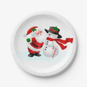 Santa And Snowman 7 Inch Paper Plate