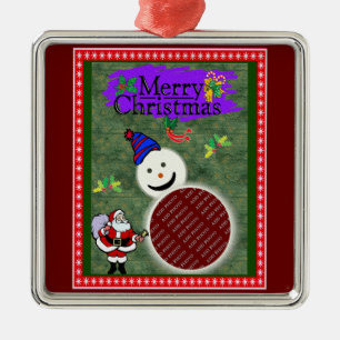 Santa and Snowman Add Your Photo Chrismas Metal Tree Decoration