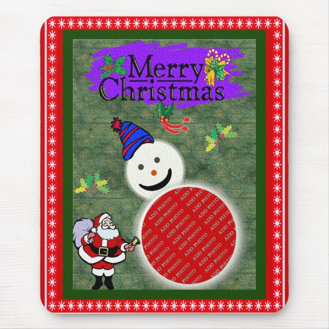Santa and Snowman Add Your Photo Chrismas Mouse Mat (Front)