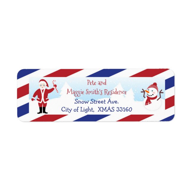 Santa and Snowman Air Mail Return Address  Label (Front)