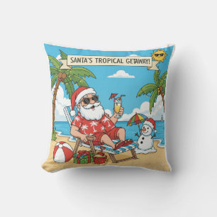 Santa and Snowman at the Beach Cushion
