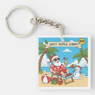 Santa and Snowman at the Beach Key Ring