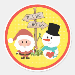 Santa and Snowman Classic Round Sticker