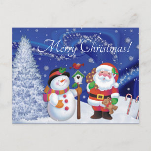 Santa and snowman holiday postcard