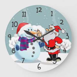 Santa and Snowman Large Clock