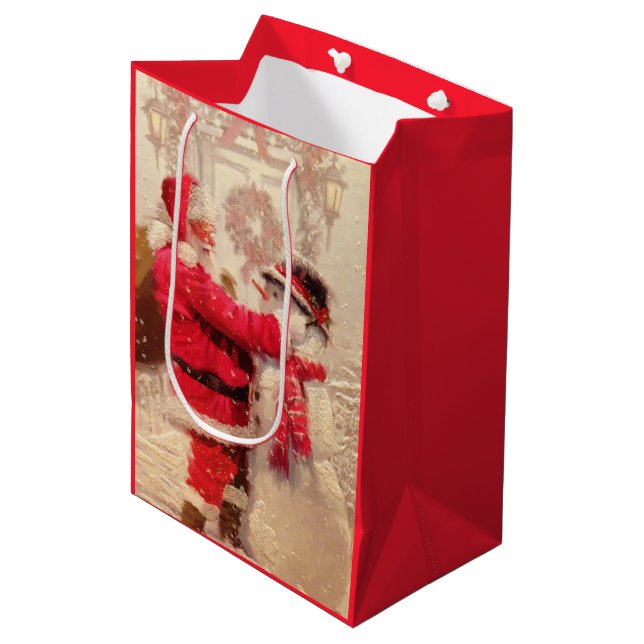 Santa and Snowman  Medium Gift Bag (Front Angled)