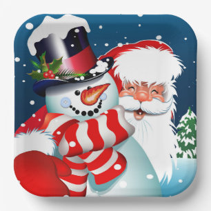 Santa and Snowman Paper Plate