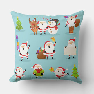 Santa and Snowman Reindeer Christmas Celebration Cushion