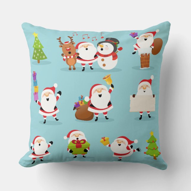 Santa and Snowman Reindeer Christmas Celebration Cushion (Front)