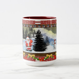 Santa and Snowman Two-Tone Coffee Mug