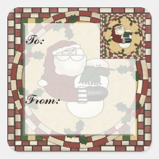 Santa and Snowmen Christmas Gift Tag Sticker
