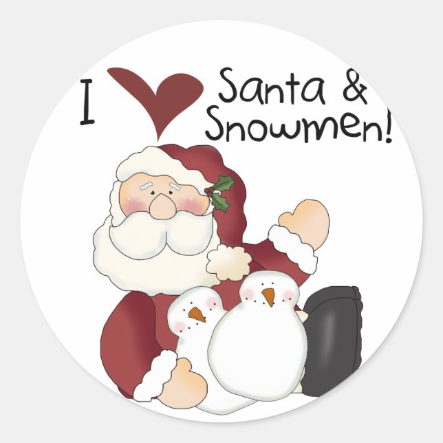 Santa and Snowmen T-shirts and Gifts Classic Round Sticker (Front)