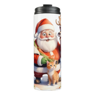 Santa and the cat family open gifts joyfully in pa thermal tumbler