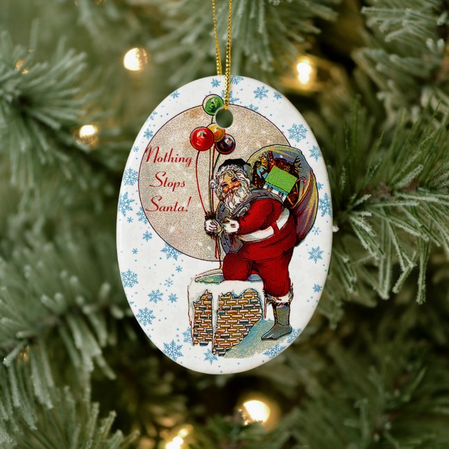 Santa and the Narrow Chimney Ceramic Tree Decoration (Tree)