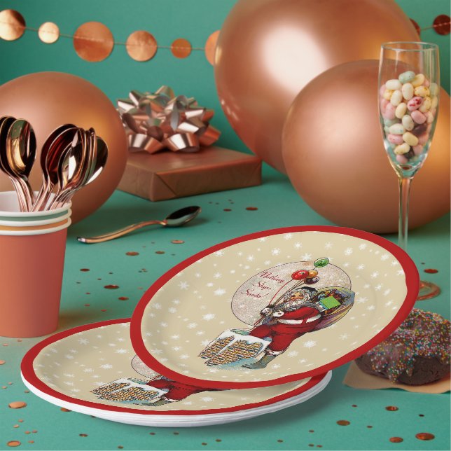 Santa and the Narrow Chimney Christmas Paper Plate (Multi)
