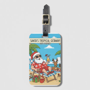 Santa and the Reindeers Tropical Getaway Luggage Tag