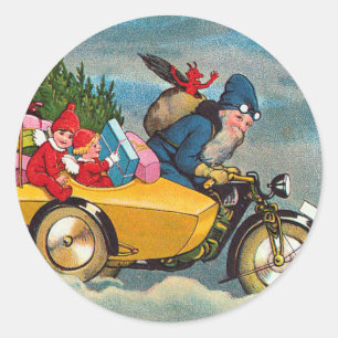 Santa and the Sidecar Classic Round Sticker