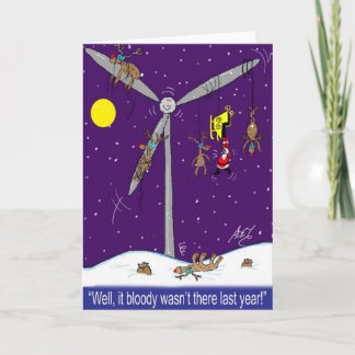 Santa and the wind farm cartoon holiday card