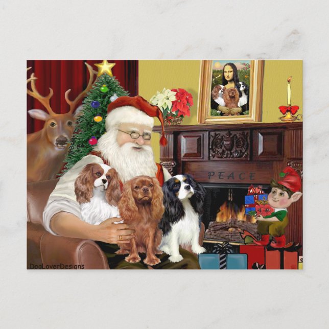 Santa and Three Cavaliers Holiday Postcard (Front)