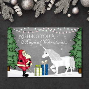 Santa and Unicorn Magical Christmas Happy New Year Holiday Card