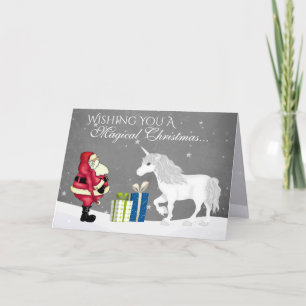 Santa and Unicorn Magical Christmas Happy New Year Holiday Card