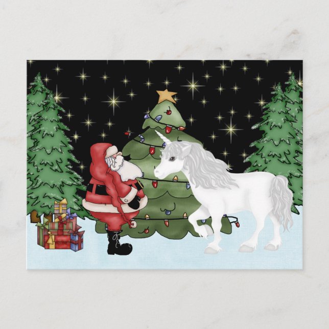 Santa and Unicorn Magical Christmas Holiday Postcard (Front)