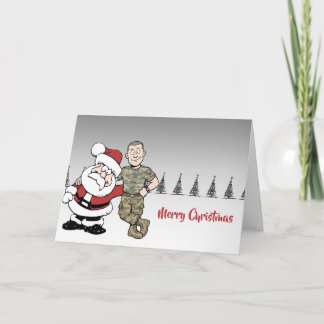 Santa and US Soldier Cartoon Christmas Card
